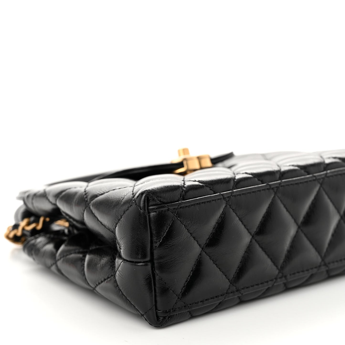 Shiny Aged Calfskin Quilted Nano Kelly Shopper Black