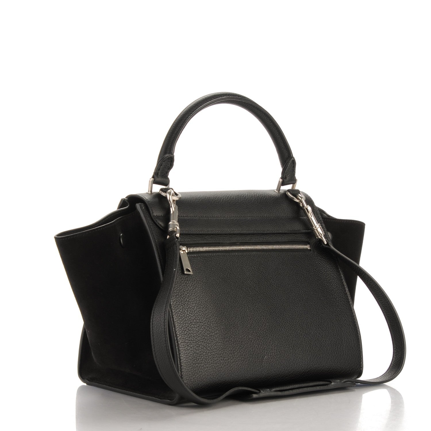 Celine Drummed Calfskin Suede Small Trapeze Black 3 of 7