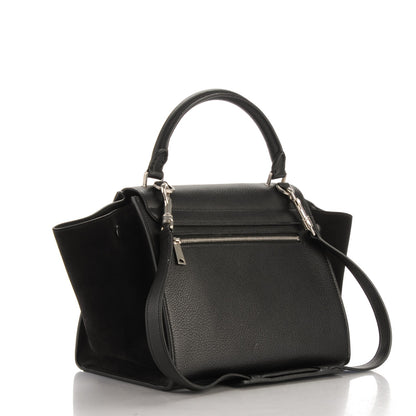 Celine Drummed Calfskin Suede Small Trapeze Black 3 of 7