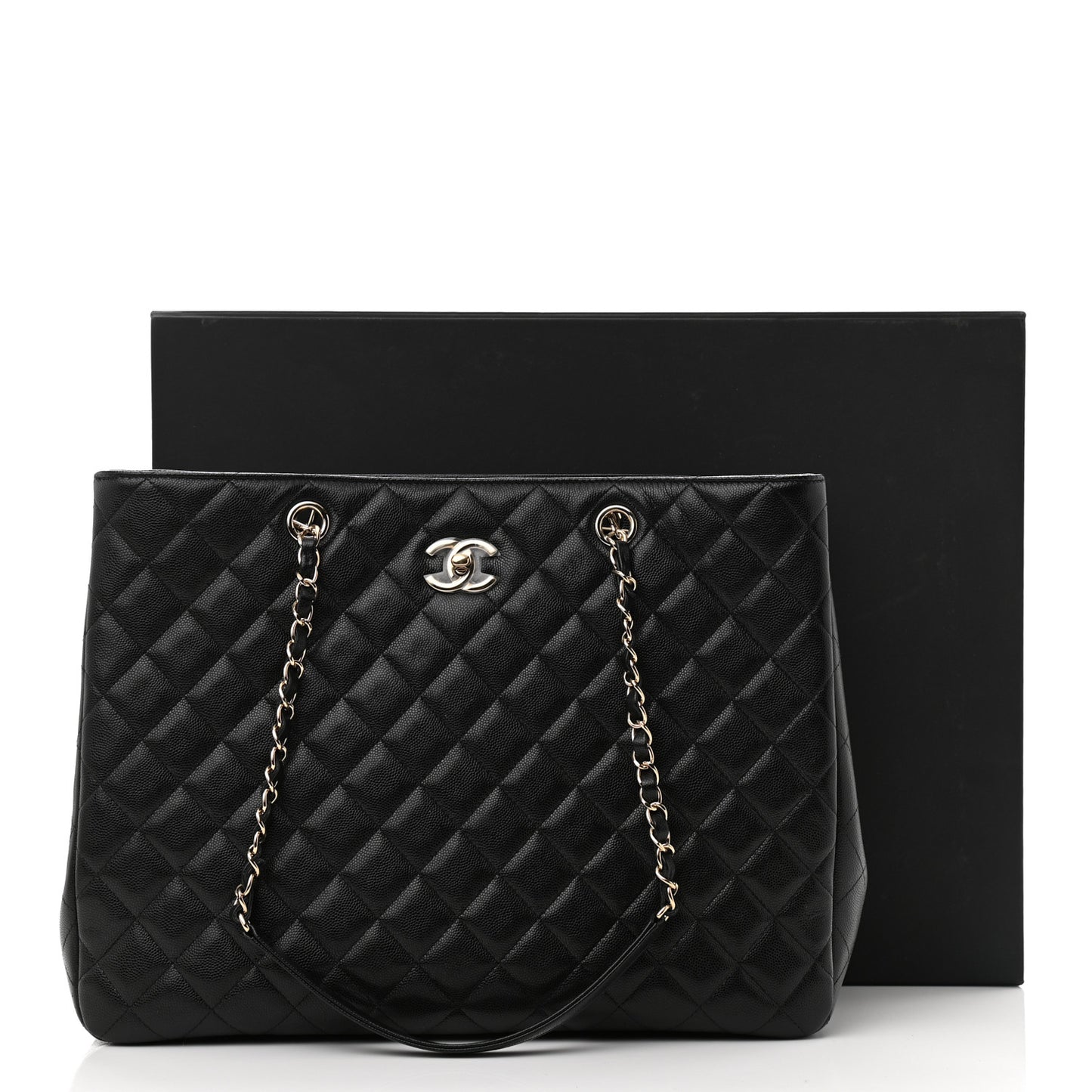 Caviar Quilted Large Shopping Tote Black