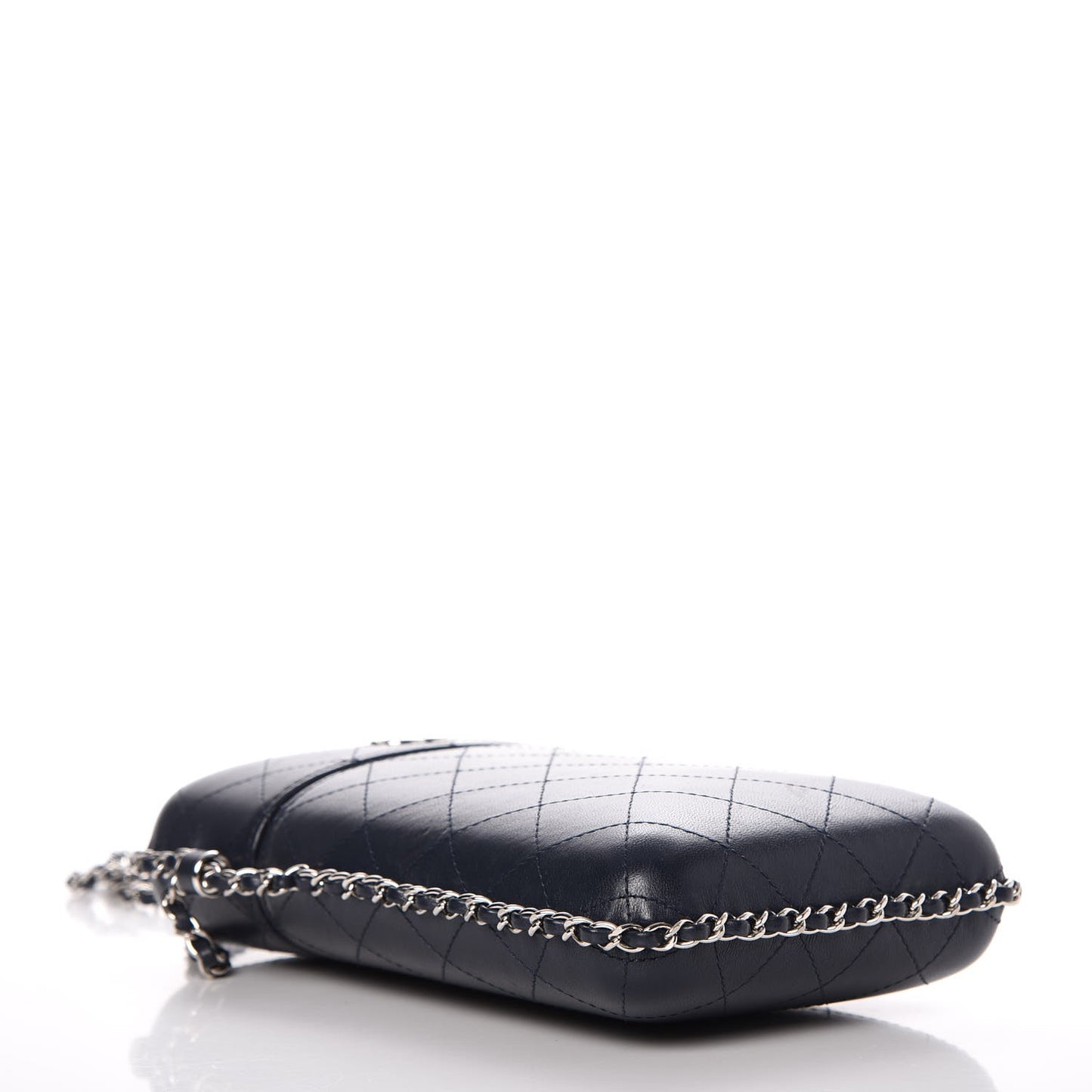 Lambskin Quilted Chain Around Phone Holder Navy