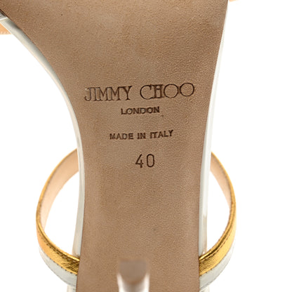 Jimmy Choo Metallic Patent Thistle 100 Sandals 40 White Gold 6 of 8