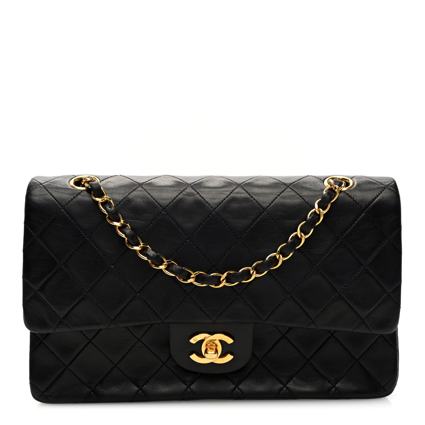 Lambskin Quilted Medium Double Flap Black