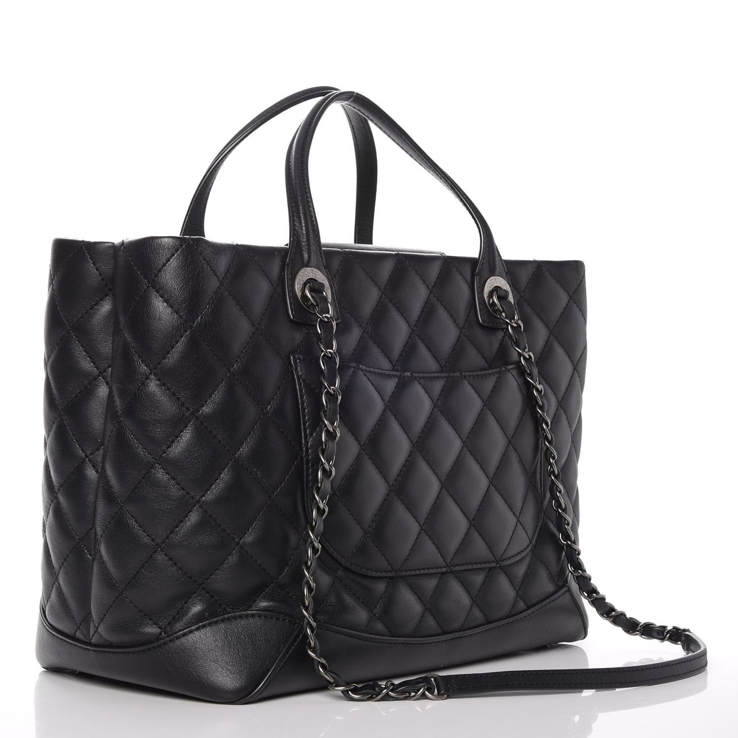 Calfskin Quilted Small Easy Shopping Tote Black