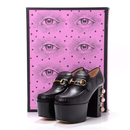 Gucci Malaga Kid Pearl Studded Vegas Platform Loafers 38 Black 10 of 10