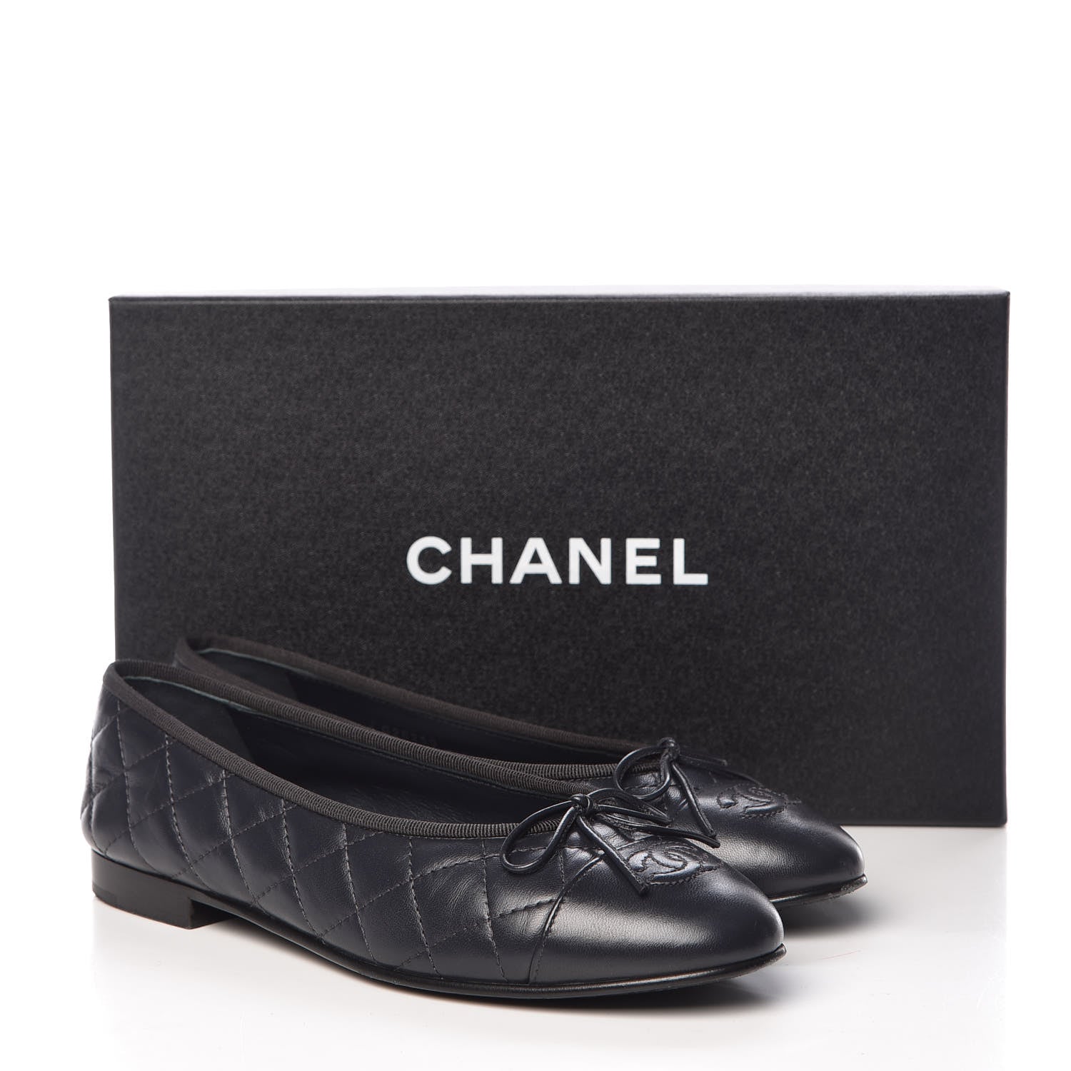 Chanel Lambskin Quilted CC Cap Toe Ballerina Flats 37.5 Navy 16 of 16