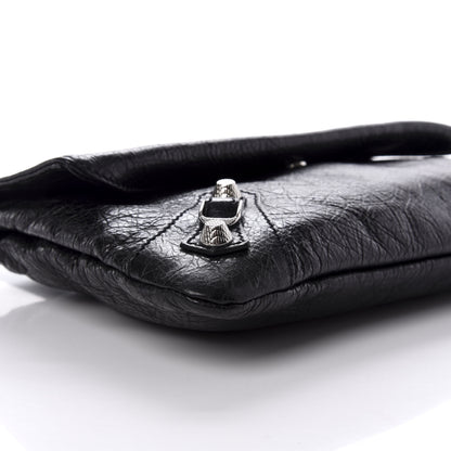 Balenciaga Agneau Giant 12 Silver Hardware Envelope Strap Clutch Black 8 of 9