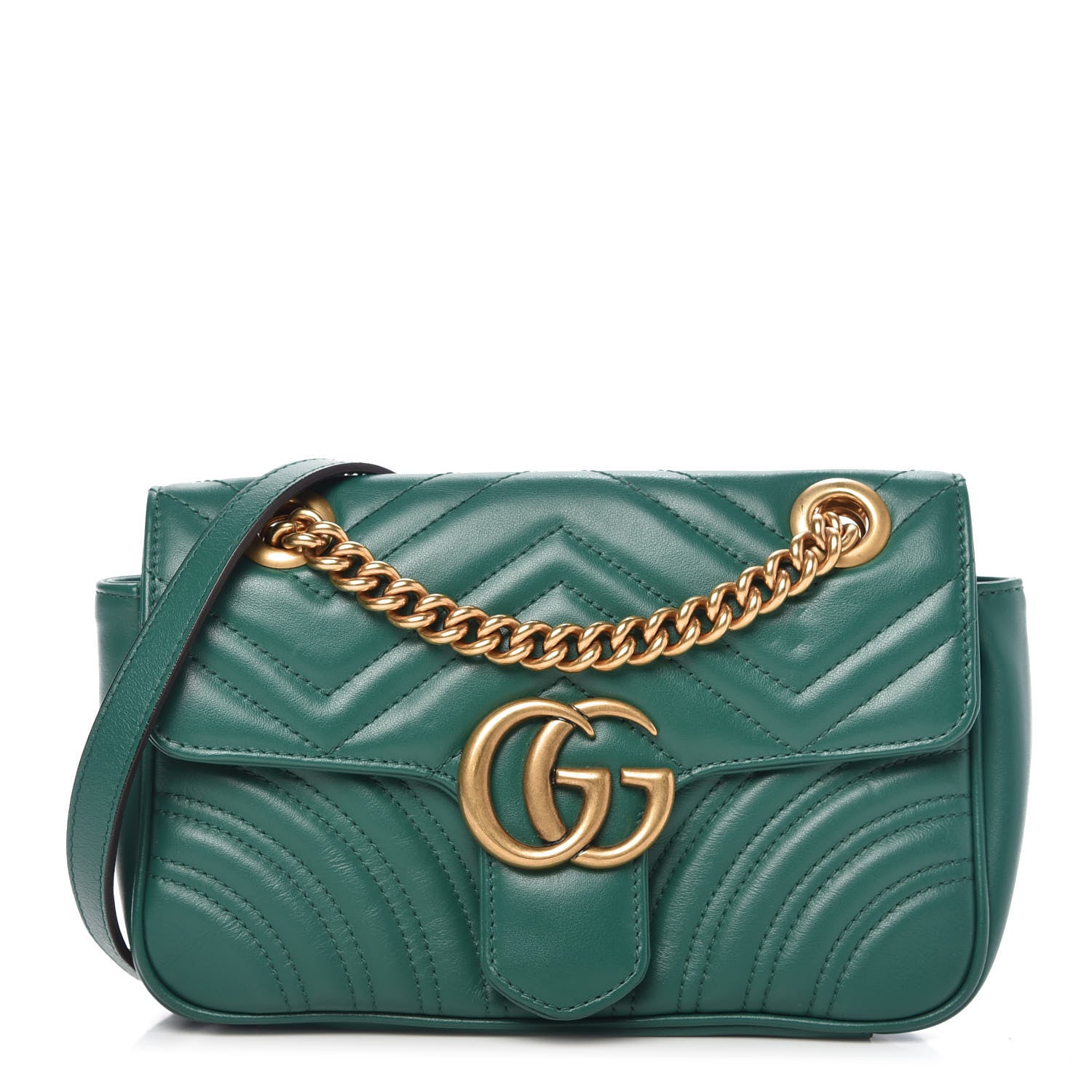 Gucci Calfskin Matelasse Mini GG Marmont Shoulder Bag Emerald Green 1 of 9