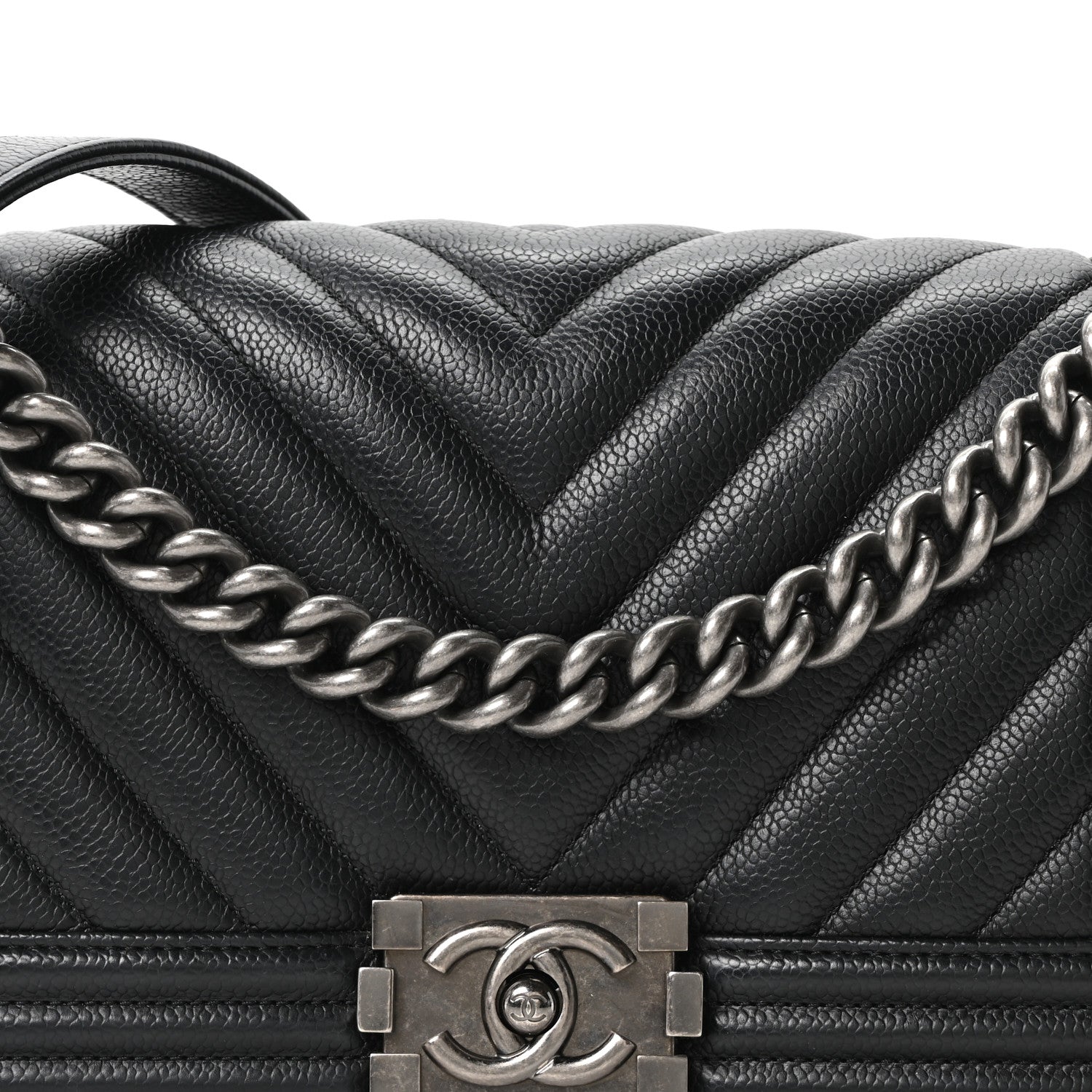 Chanel Caviar Chevron Quilted Medium Boy Flap Black 8 of 10