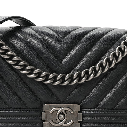 Chanel Caviar Chevron Quilted Medium Boy Flap Black 8 of 10
