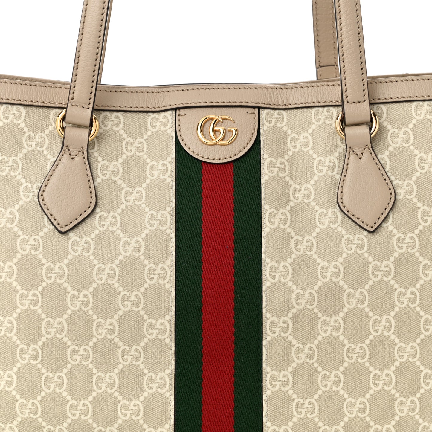 GG Supreme Monogram Textured Dollar Calfskin Web Large Ophidia Shopping Tote Beige Mystic White Oatmeal