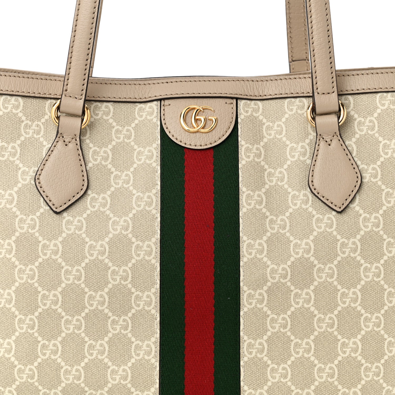 Gucci GG Supreme Monogram Textured Dollar Calfskin Web Large Ophidia Shopping Tote Beige Mystic White Oatmeal 8 of 10