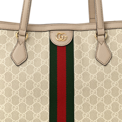 Gucci GG Supreme Monogram Textured Dollar Calfskin Web Large Ophidia Shopping Tote Beige Mystic White Oatmeal 8 of 10