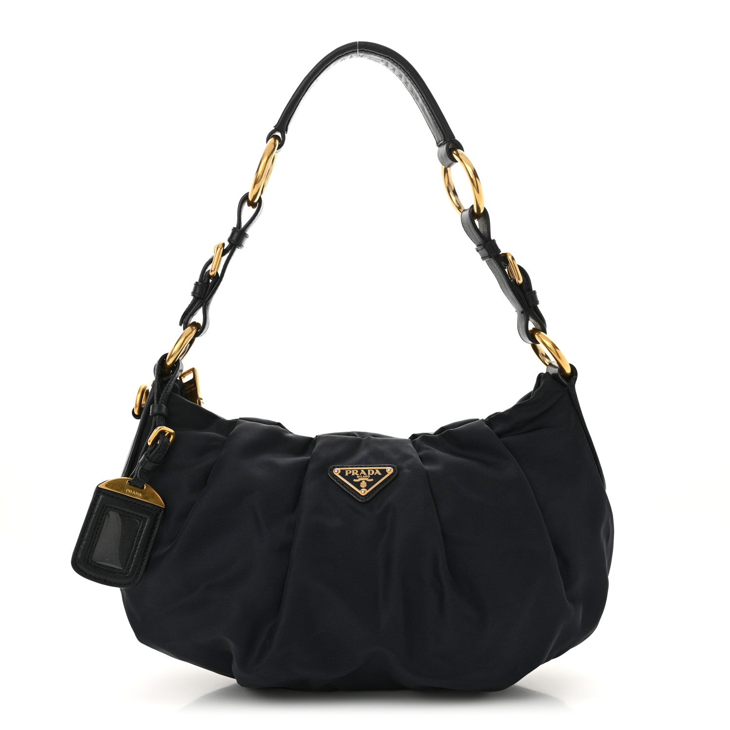Prada Tessuto Nylon Soft Calf Pleated Hobo Bleu 1 of 12