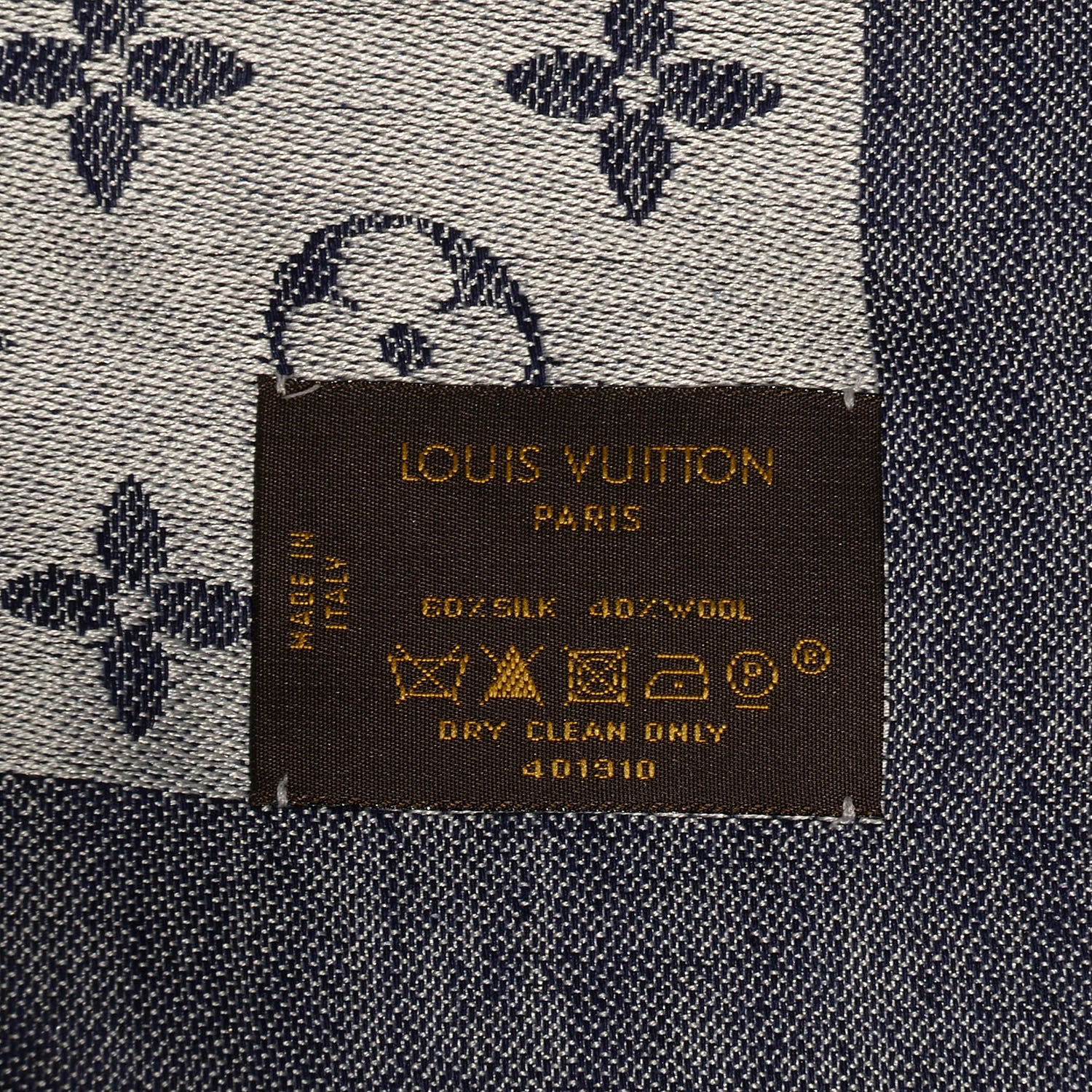 Louis Vuitton Wool Silk Monogram Denim Shawl Blue 5 of 5