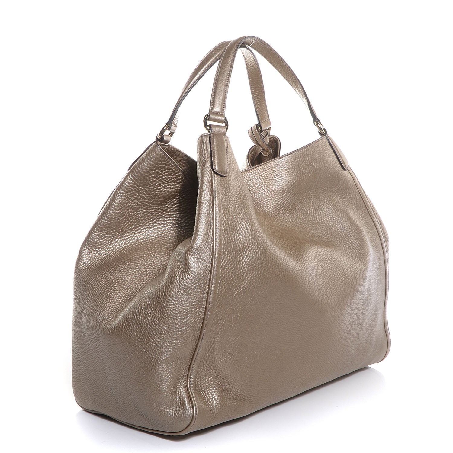 Gucci Metallic Pebbled Calfskin Large Soho Shoulder Bag Golden Beige 3 of 7
