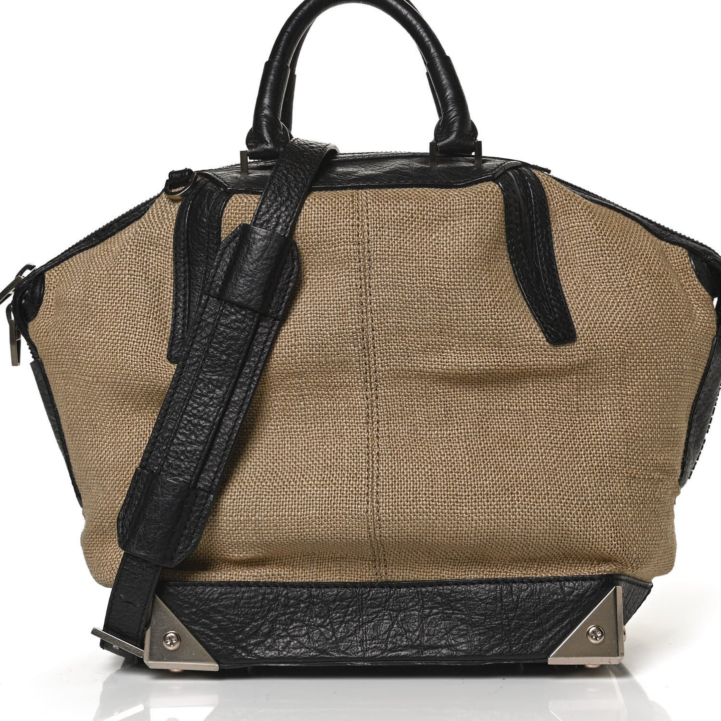 Pebbled Calfskin Canvas Small Emile Khaki Silver Hardware