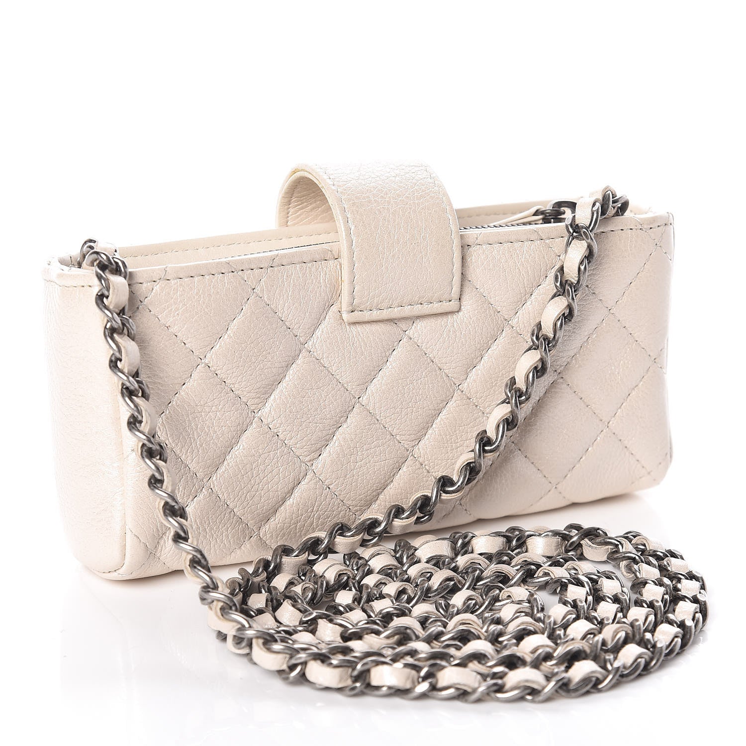 Chanel Metallic Calfskin Quilted Lucky Charms Mini Phone Holder Clutch Ivory 3 of 11