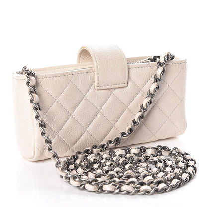 Chanel Metallic Calfskin Quilted Lucky Charms Mini Phone Holder Clutch Ivory 3 of 11