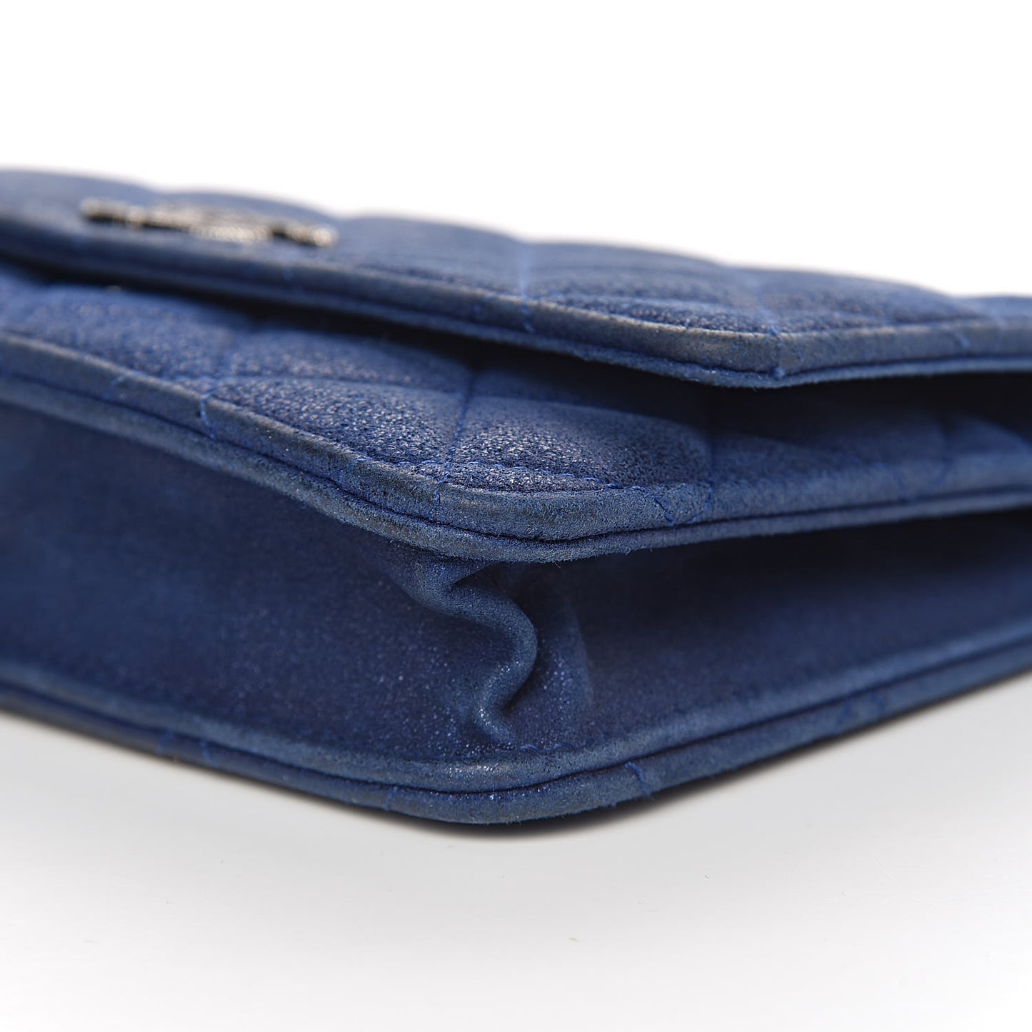 Iridescent Calfskin Quilted Wallet on Chain WOC Blue