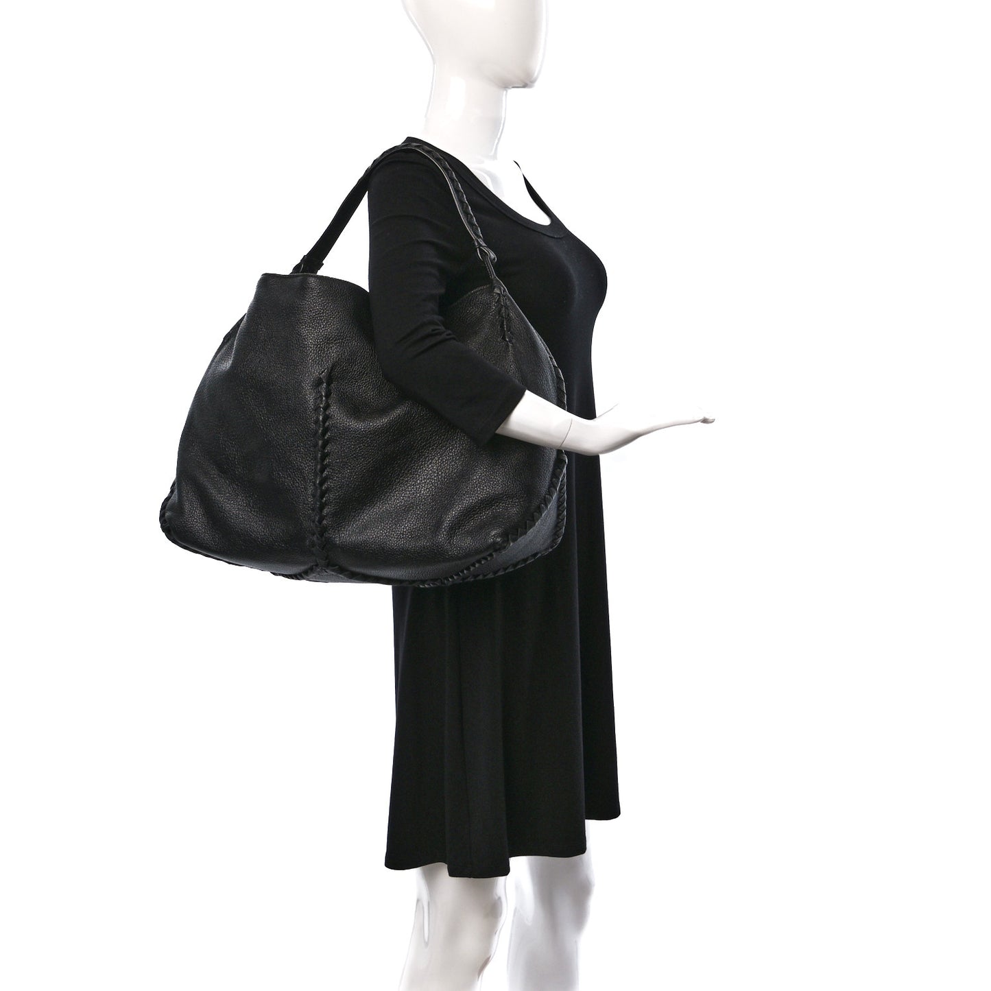 Washed Cervo Deerskin Large Hobo Black