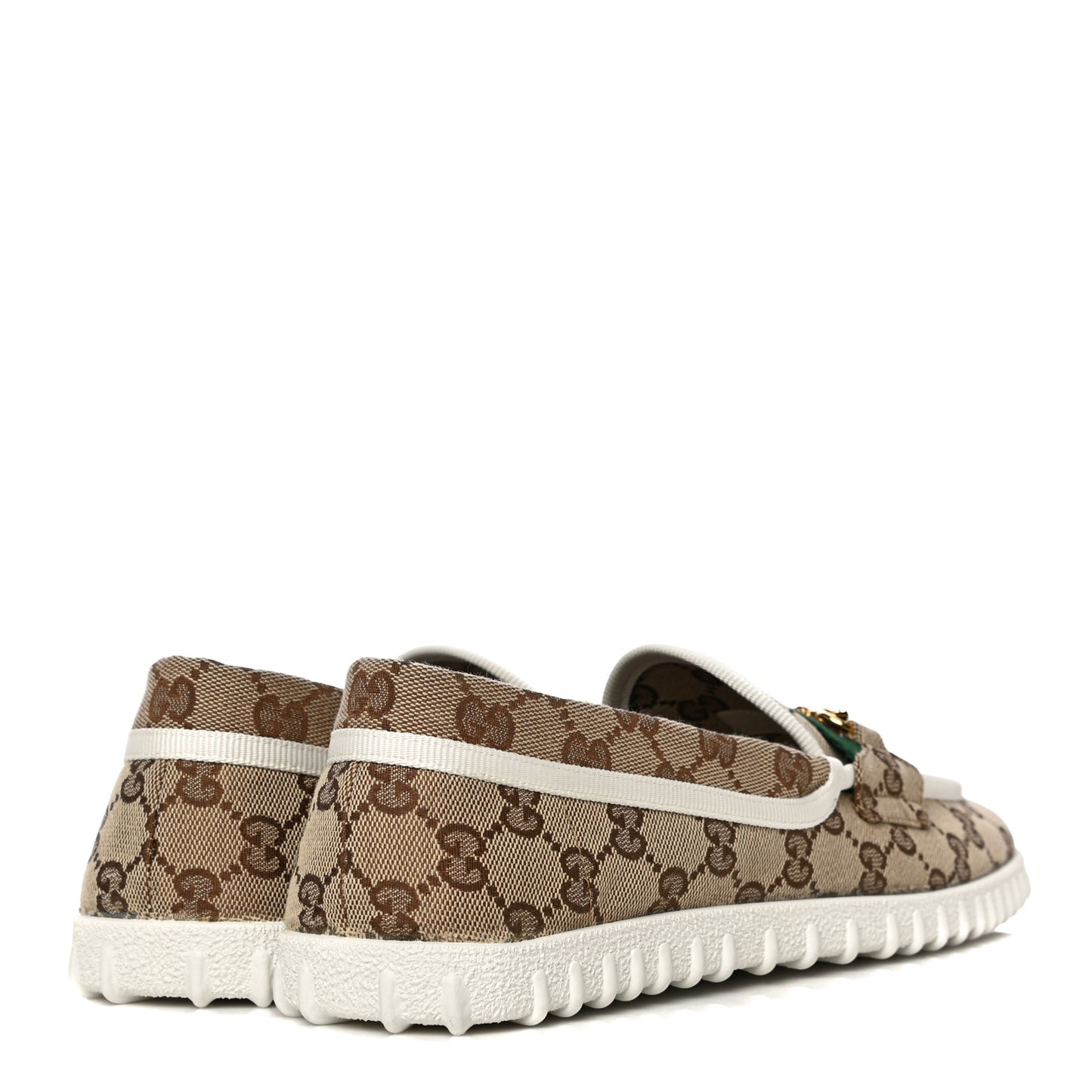 GG Monogram Horsebit Web Womens Driver Loafers 41 Beige Ebony White