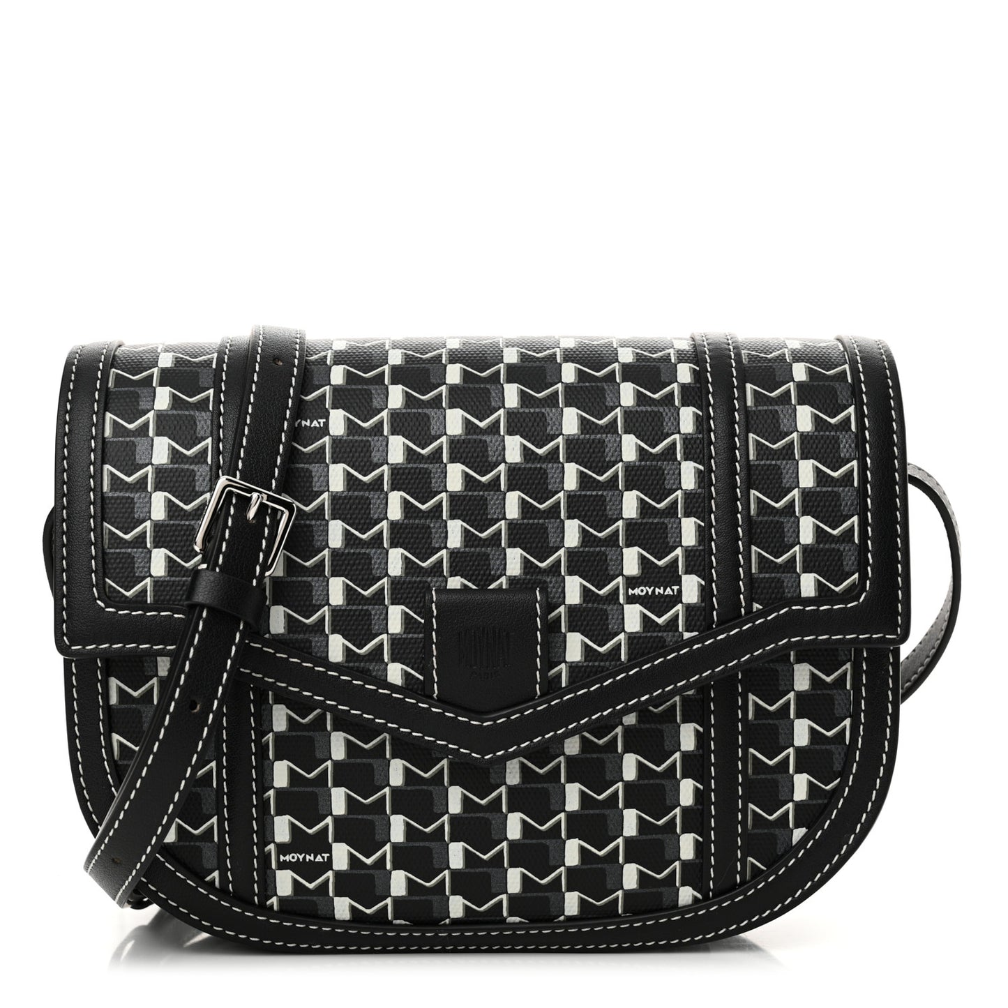 Grained Calfskin Canvas M Besace Bag Black White