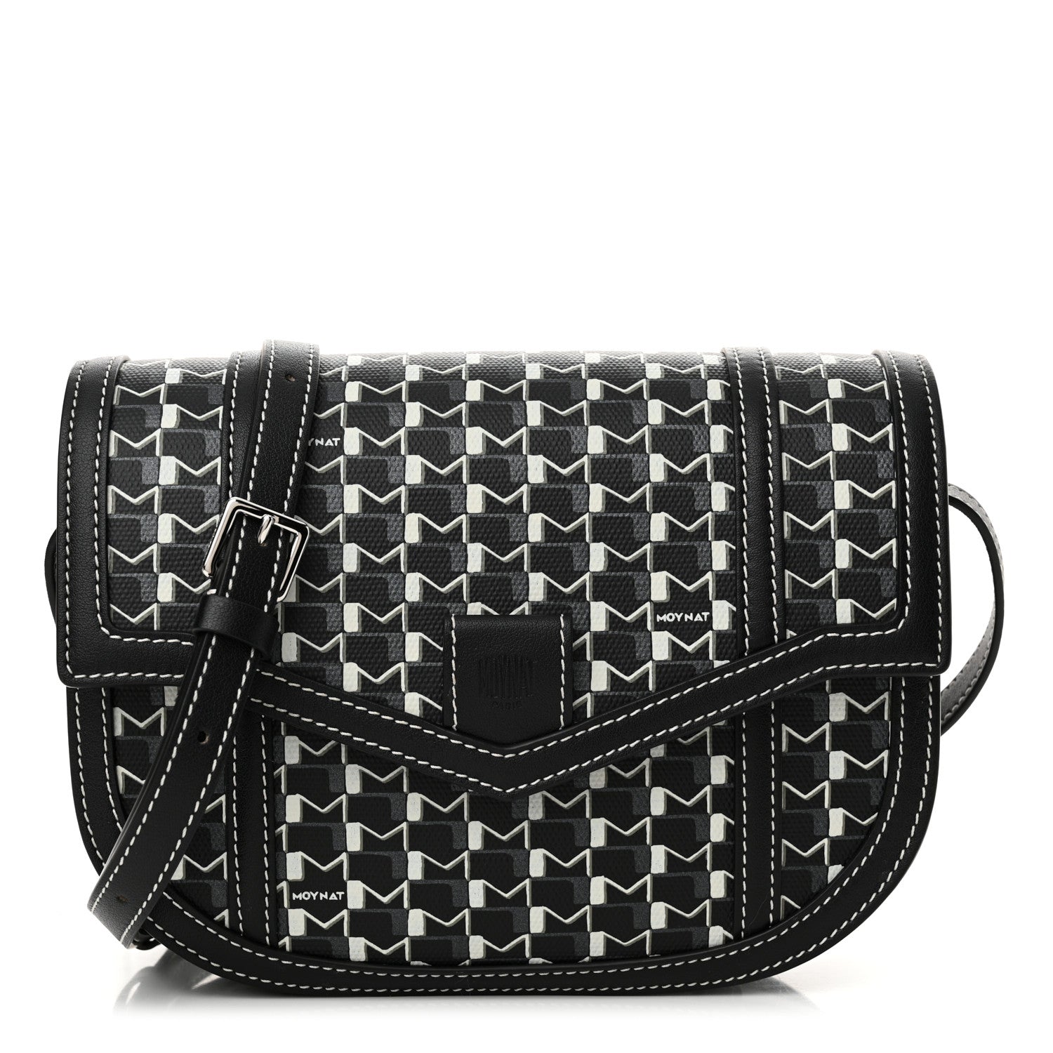 Moynat Grained Calfskin Canvas M Besace Bag Black White 1 of 11