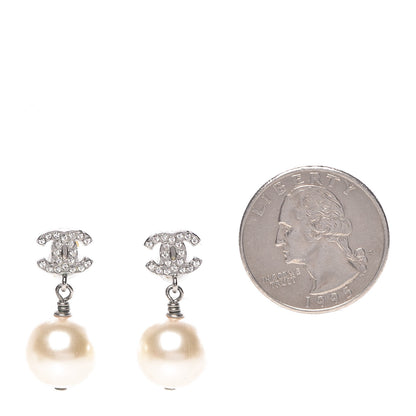 Chanel Crystal Pearl CC Drop Earrings Silver 2 of 5