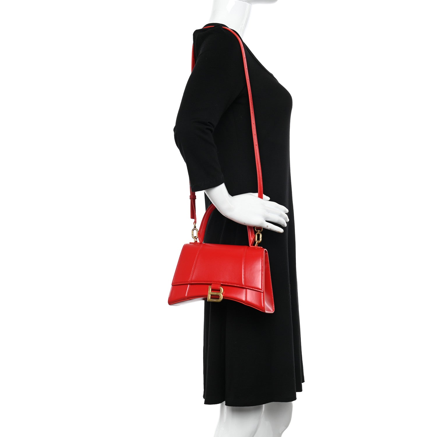 Balenciaga Shiny Box Calfskin Small Hourglass Top Handle Bag Bright Red 2 of 11