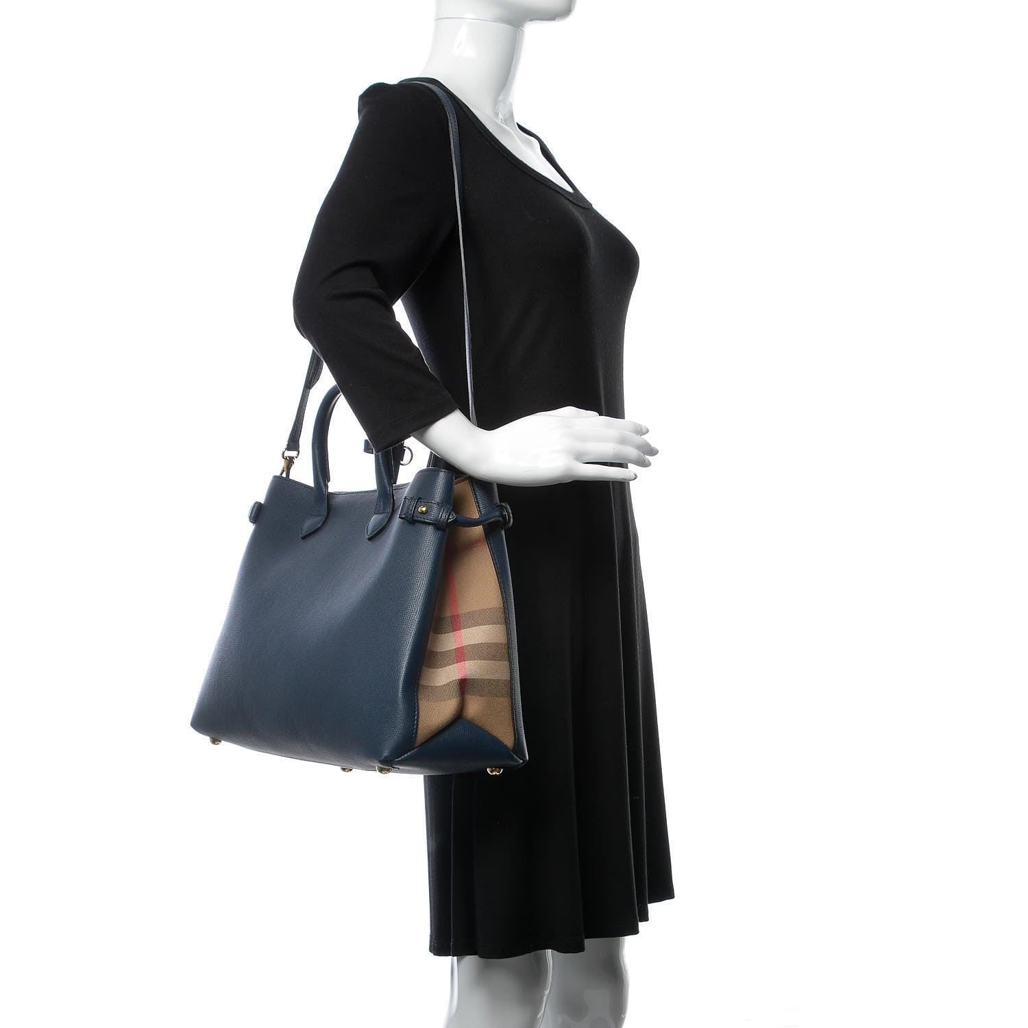 Burberry Grainy Calfskin House Check Large Banner Tote Midnight Blue 3 of 15