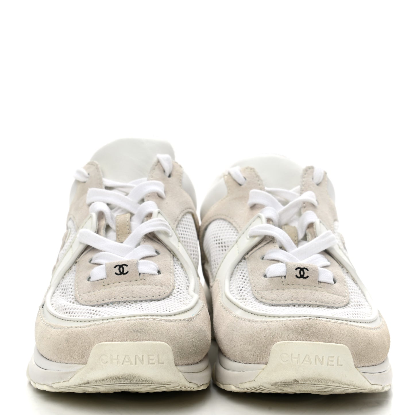 Suede Calfskin Fabric CC Sneakers 37 White Grey