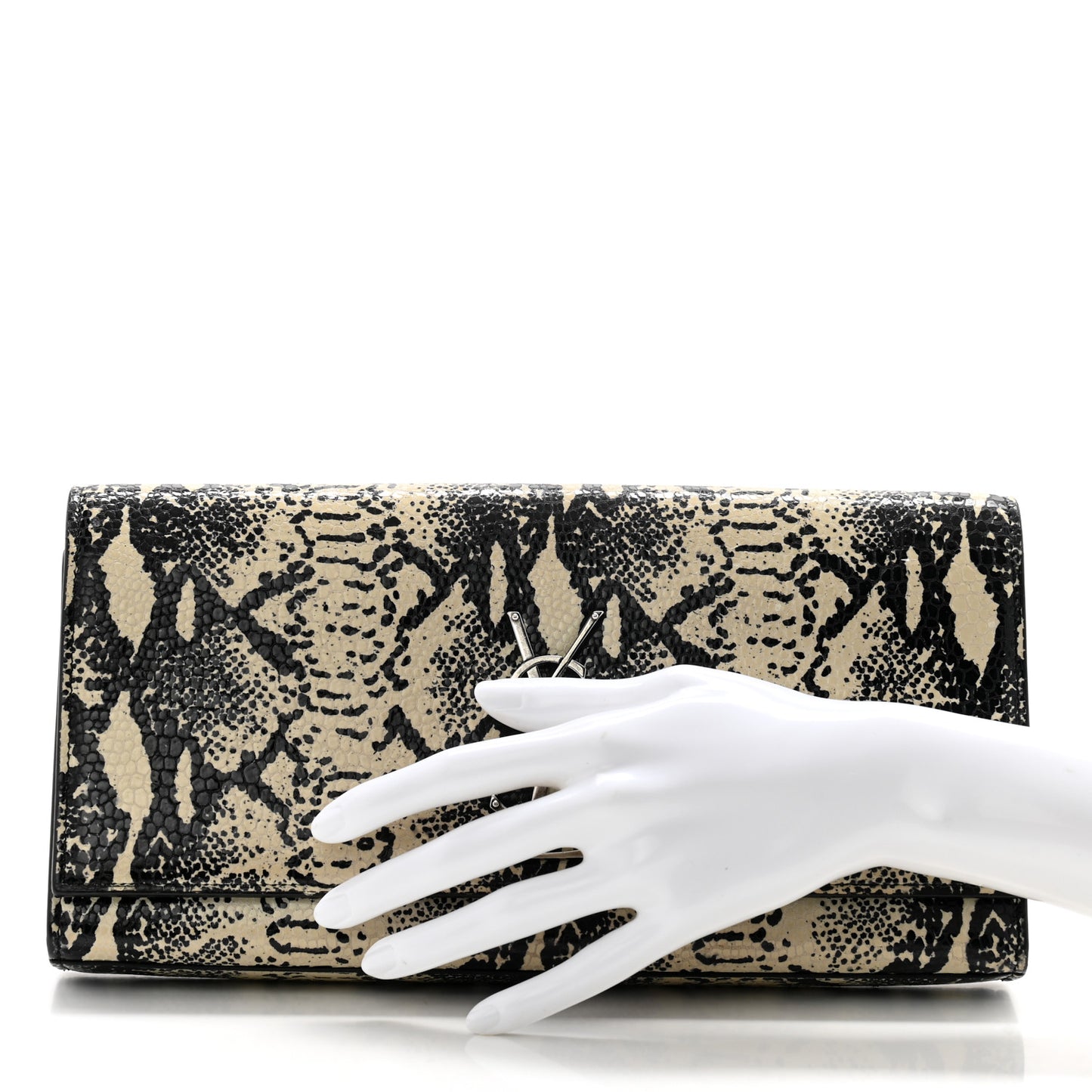 Calfskin Snakeskin Embossed Classic Monogram Cassandre Clutch Beige Black