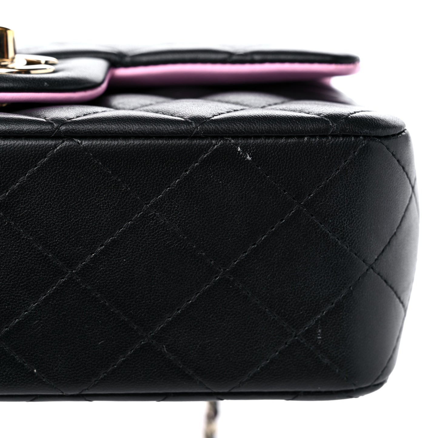 Lambskin Quilted Bi-Color Mini Top Handle Rectangular Flap Black Lilac