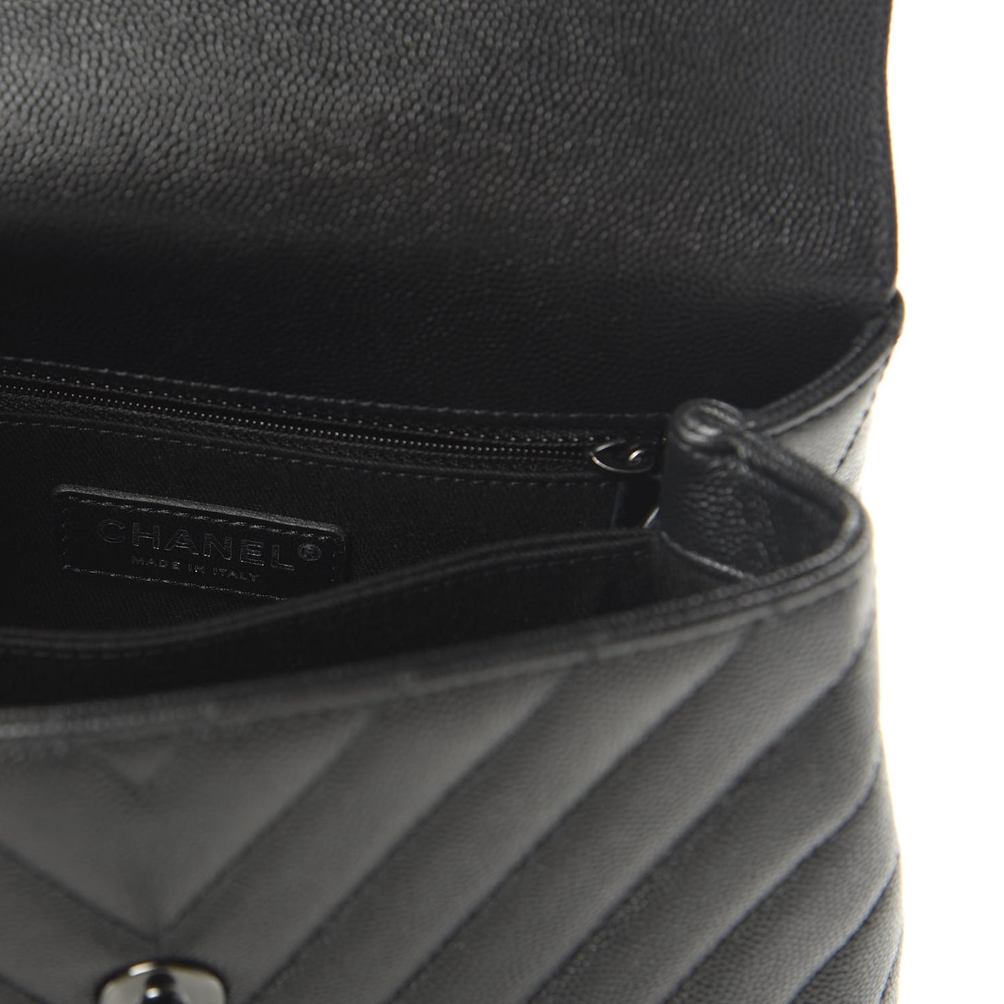 Caviar Chevron Quilted Mini Coco Handle Flap So Black