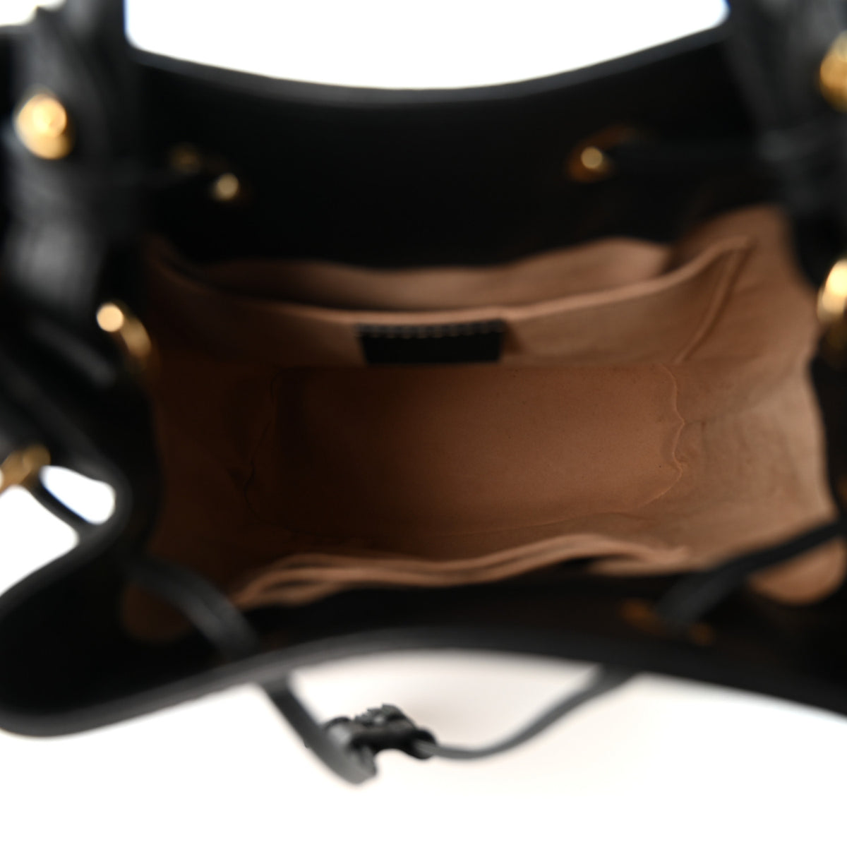 Glazed Textured Calfskin Web Small Ophidia Bucket Bag Black