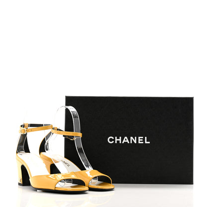 Chanel Patent CC Ankle Strap Sandals 37.5 Yellow 11 of 11