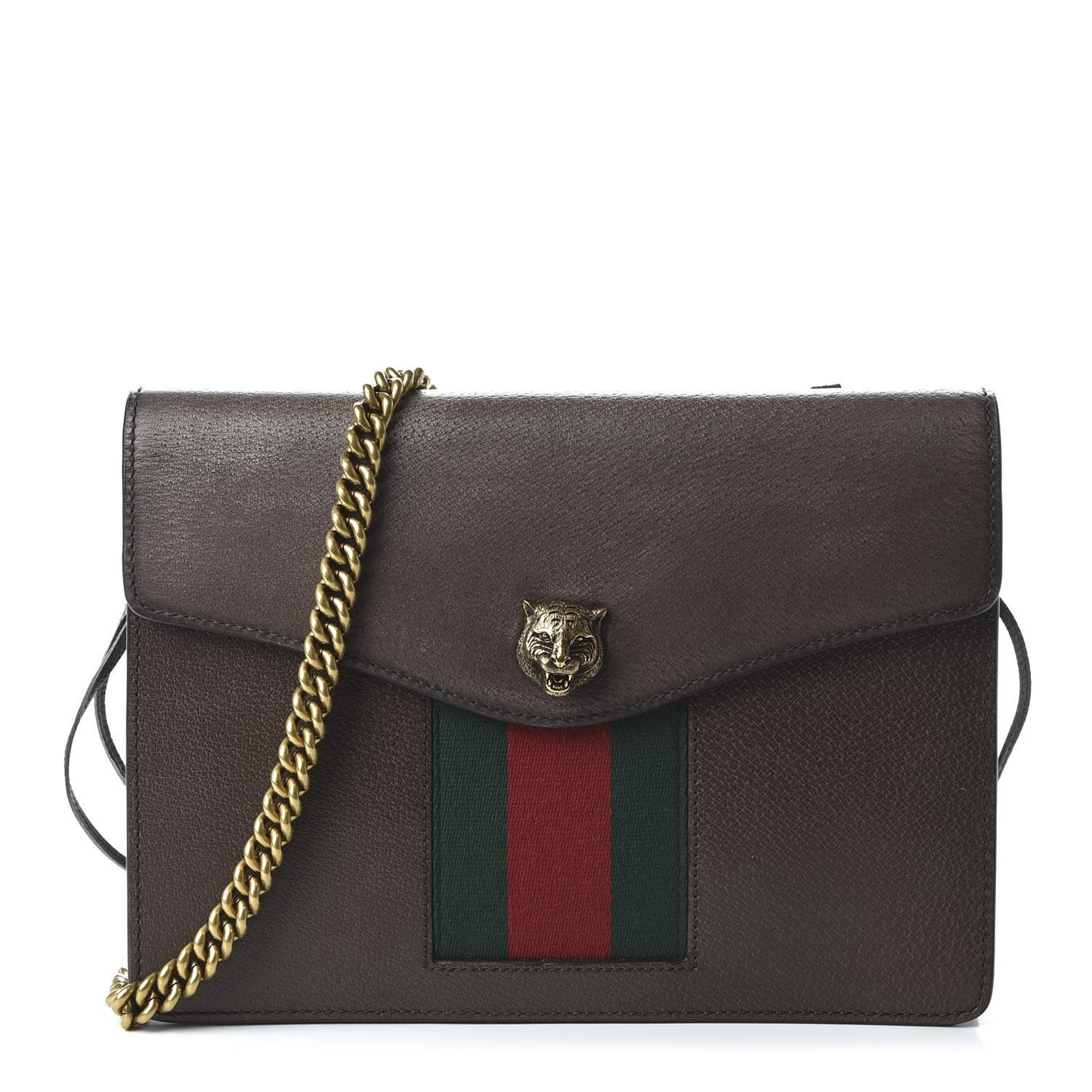 Grained Calfskin Web Animalier Shoulder Bag Brown