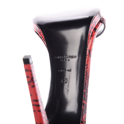 Saint Laurent Python Calfskin Embossed Jane 105 Ankle Strap Sandals 40 Red Black 6 of 8