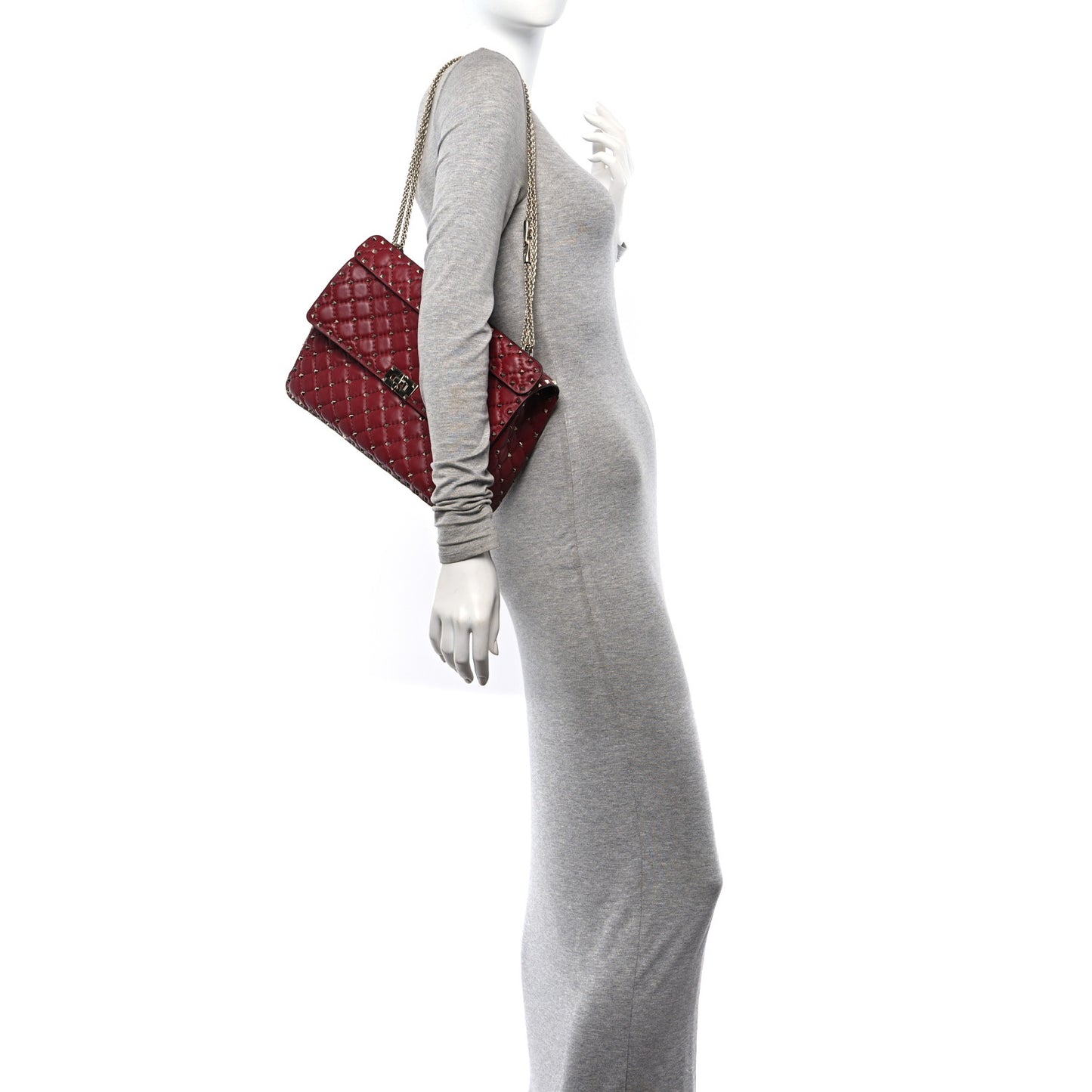 Nappa Large Rockstud Spike Shoulder Bag Rubino