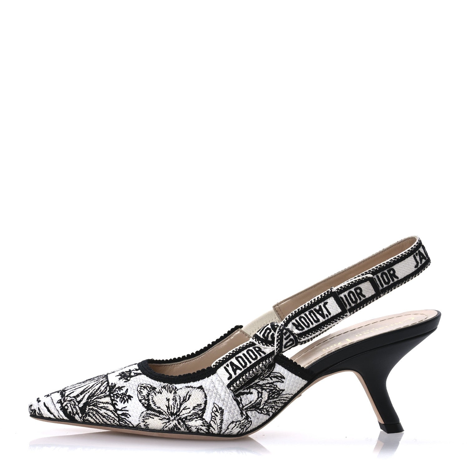 Christian Dior Canvas Embroidered Voyage Cotton Ribbon J'Adior Slingback 65mm Pumps 38 Off White Black 1 of 9