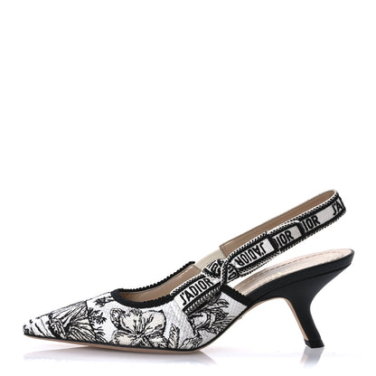 Christian Dior Canvas Embroidered Voyage Cotton Ribbon J'Adior Slingback 65mm Pumps 38 Off White Black 1 of 9