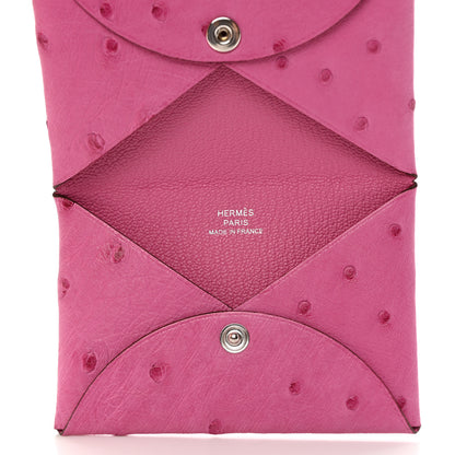 Hermes Ostrich Calvi Card Case Rose Tyrien 5 of 8