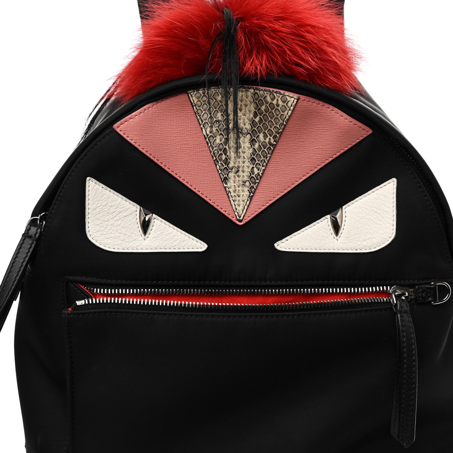 Fendi Nylon Vitello Dolce Elaphe Fox Fur Monster Eyes Backpack Black Natural Bordeaux Multicolor 7 of 10