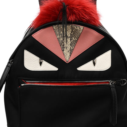 Fendi Nylon Vitello Dolce Elaphe Fox Fur Monster Eyes Backpack Black Natural Bordeaux Multicolor 7 of 10
