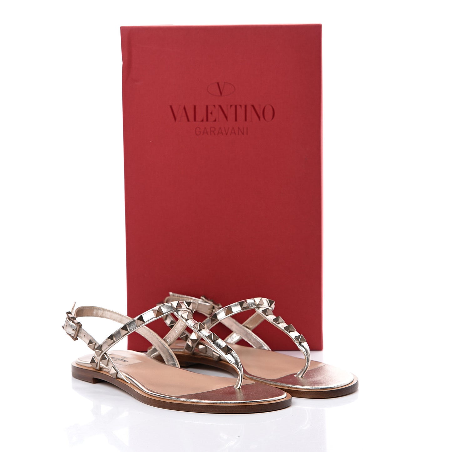 Metallic Nappa Rockstud Slingback Flat Thong Sandals 35.5 Skin