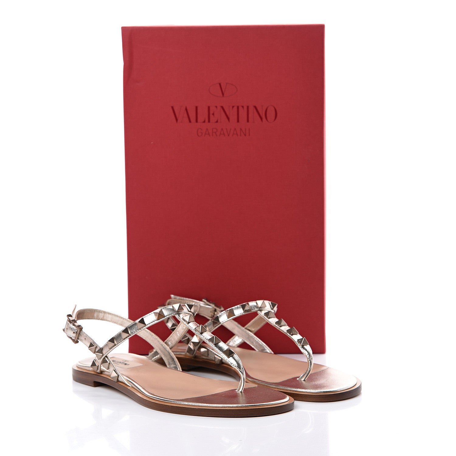Valentino Garavani Metallic Nappa Rockstud Slingback Flat Thong Sandals 35.5 Skin 8 of 8