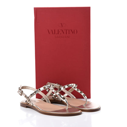 Valentino Garavani Metallic Nappa Rockstud Slingback Flat Thong Sandals 35.5 Skin 8 of 8