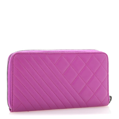 Chanel Lambskin Quilted Small Coco Boy Zip Around Wallet Purple 3 of 12
