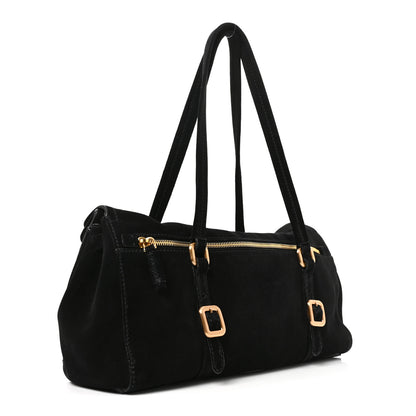Prada Suede Easy Foldover Pushlock Satchel Black 3 of 9